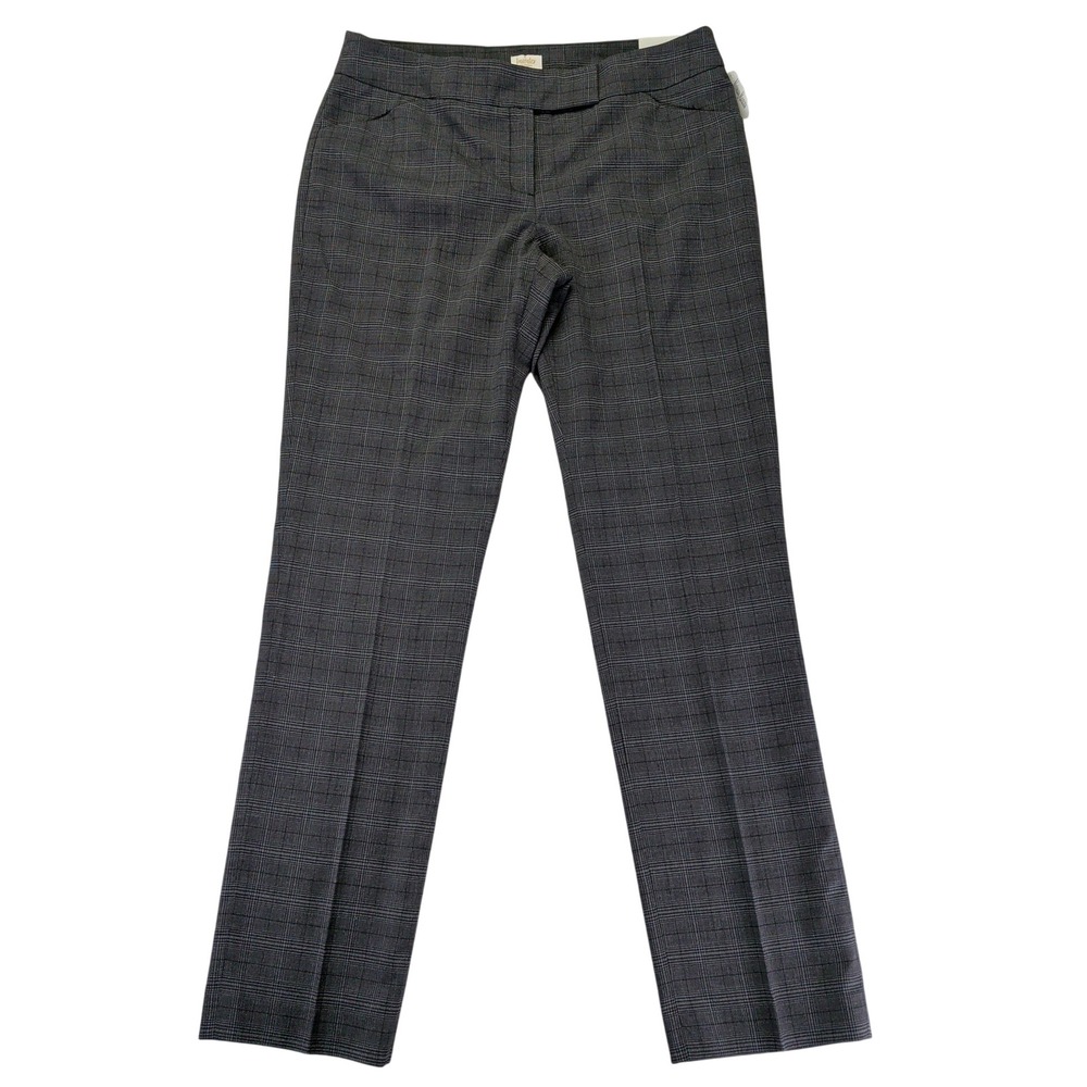 Laundry by Shelli Segal Director Plaid Pants Women 12 Gray Mid Rise Slim Leg NEW